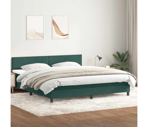 Cama box spring con colchón terciopelo verde oscuro 200x210 cm