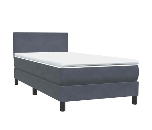 Cama box spring con colchón terciopelo gris oscuro 80x220 cm