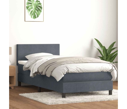 Cama box spring con colchón terciopelo gris oscuro 90x220 cm