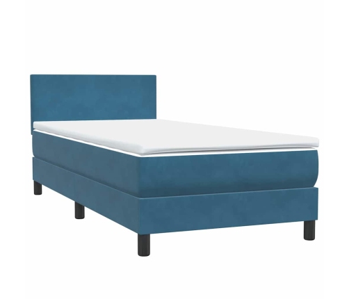 Cama box spring con colchón terciopelo azul oscuro 90x220 cm