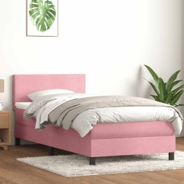 Cama box spring con colchón terciopelo rosa 90x220 cm