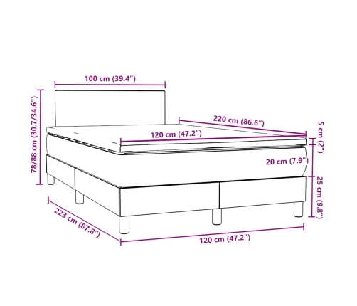 Cama box spring con colchón terciopelo negro 120x220 cm