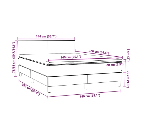 Cama box spring con colchón terciopelo gris oscuro 140x220 cm