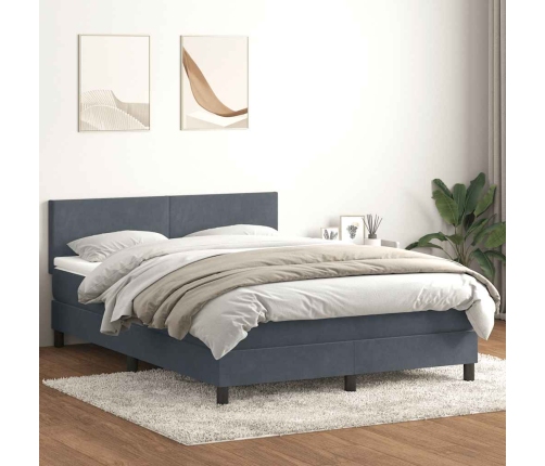 Cama box spring con colchón terciopelo gris oscuro 140x220 cm