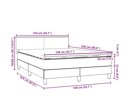 Cama box spring con colchón terciopelo azul oscuro 140x220 cm