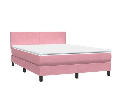 Cama box spring con colchón terciopelo rosa 140x220 cm