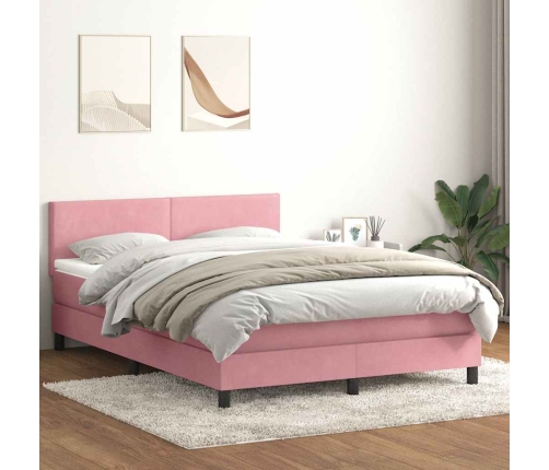 Cama box spring con colchón terciopelo rosa 140x220 cm