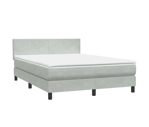 Cama box spring con colchón terciopelo gris claro 160x220 cm