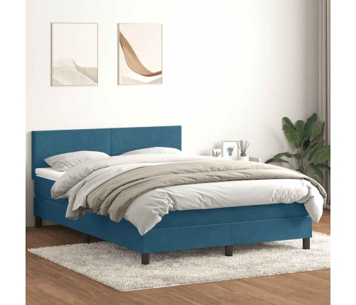 Cama box spring con colchón terciopelo azul oscuro 160x220 cm