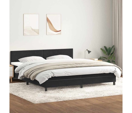 Cama box spring con colchón terciopelo negro 180x220 cm