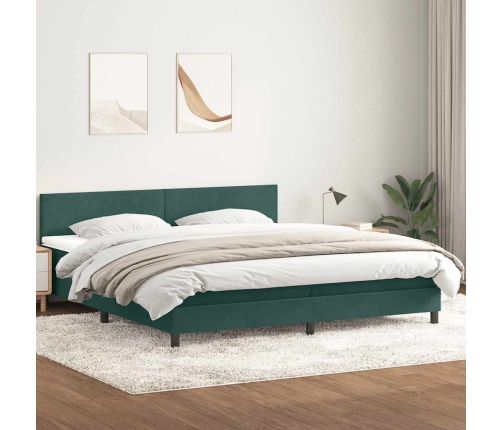 Cama box spring con colchón terciopelo verde oscuro 200x220 cm