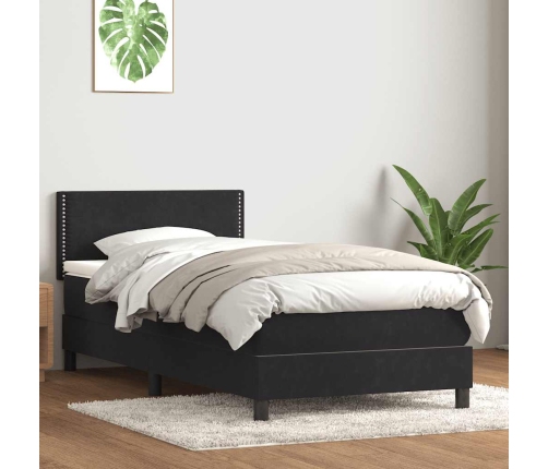 Cama box spring con colchón cuero sintético negro 80x210 cm