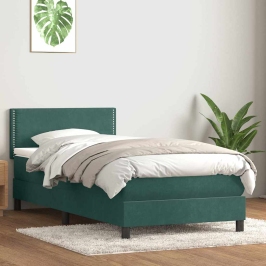 Cama box spring con colchón terciopelo verde oscuro 80x210 cm