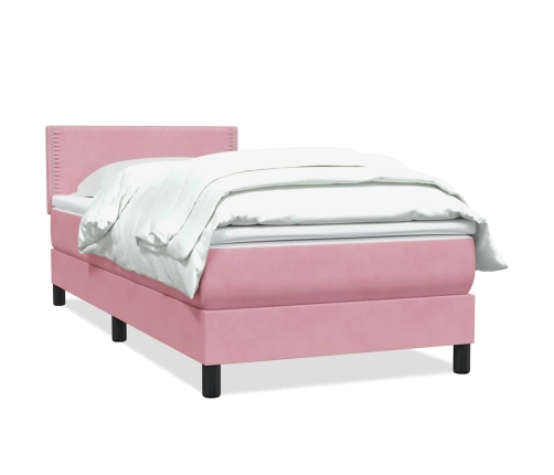 Cama box spring con colchón terciopelo rosa 80x210 cm