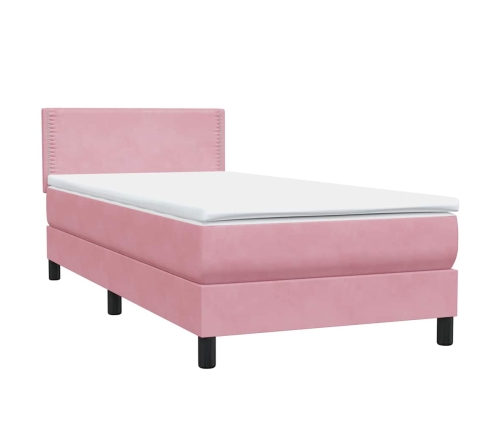 Cama box spring con colchón terciopelo rosa 80x210 cm