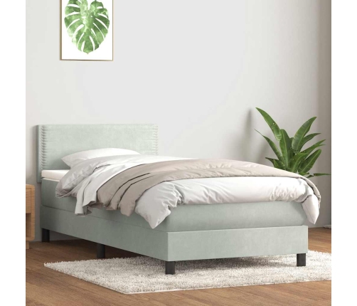 Cama box spring con colchón terciopelo gris claro 90x210 cm