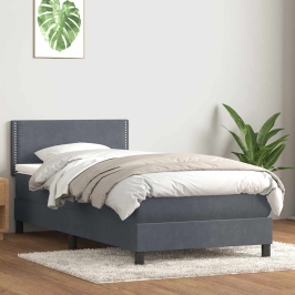 Cama box spring con colchón terciopelo gris oscuro 90x210 cm