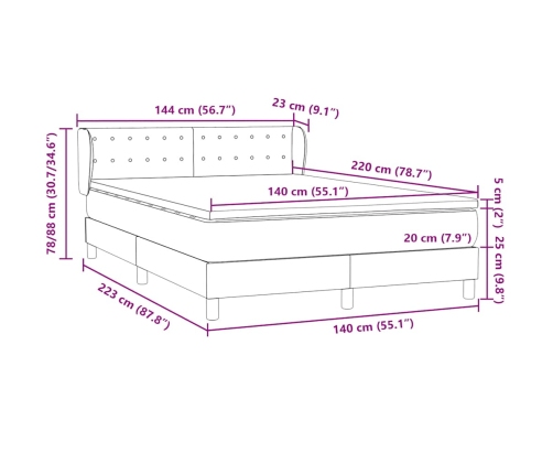 Cama box spring con colchón cuero sintético negro 90x210 cm