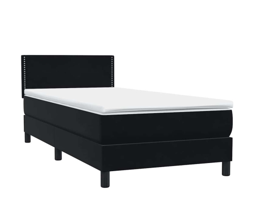 Cama box spring con colchón cuero sintético negro 90x210 cm