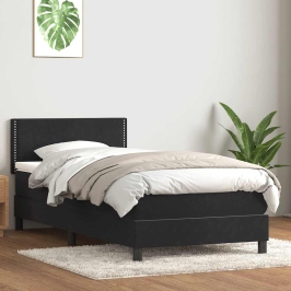 Cama box spring con colchón cuero sintético negro 90x210 cm