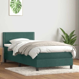 Cama box spring con colchón terciopelo verde oscuro 90x210 cm