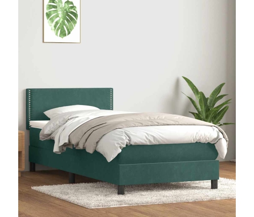 Cama box spring con colchón terciopelo verde oscuro 90x210 cm