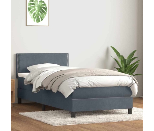 Cama box spring con colchón terciopelo gris oscuro 100x210 cm