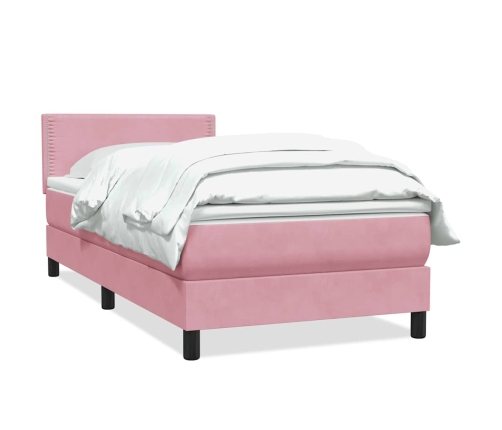 Cama box spring con colchón terciopelo rosa 100x210 cm