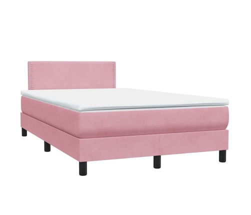 Cama box spring con colchón terciopelo rosa 120x210 cm