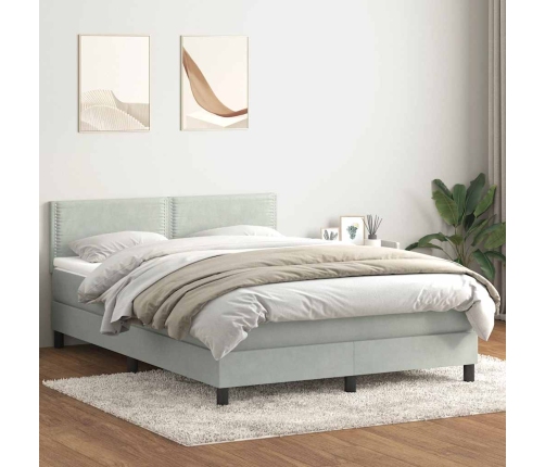 Cama box spring con colchón terciopelo gris claro 140x210 cm