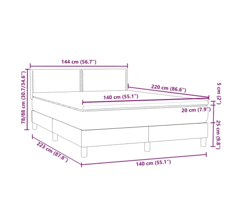 Cama box spring con colchón terciopelo verde oscuro 140x210 cm