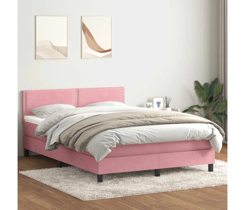 Cama box spring con colchón terciopelo rosa 140x210 cm