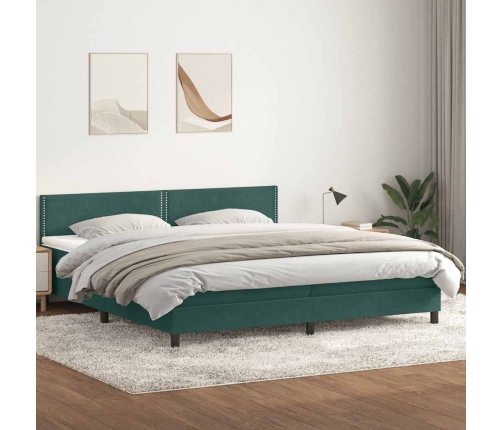 Cama box spring con colchón terciopelo verde oscuro 180x210 cm