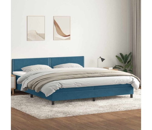 Cama box spring con colchón terciopelo azul oscuro 180x210 cm