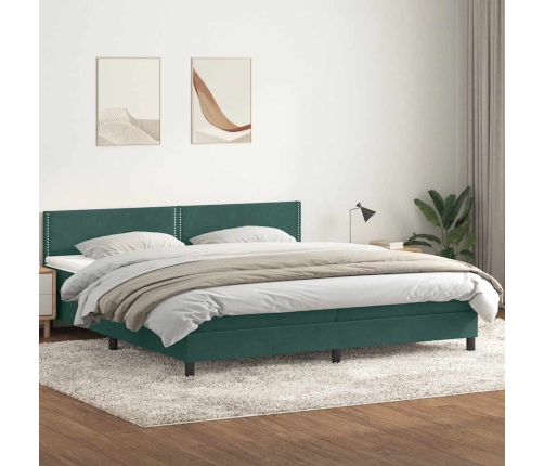 Cama box spring con colchón terciopelo verde oscuro 200x210 cm