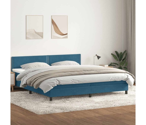 Cama box spring con colchón terciopelo azul oscuro 200x210 cm