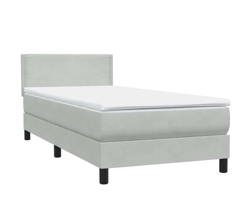 Cama box spring con colchón terciopelo gris claro 80x220 cm