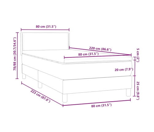 Cama box spring con colchón terciopelo verde oscuro 80x220 cm