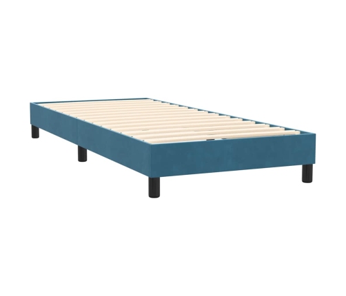 Cama box spring con colchón terciopelo azul oscuro 80x220 cm