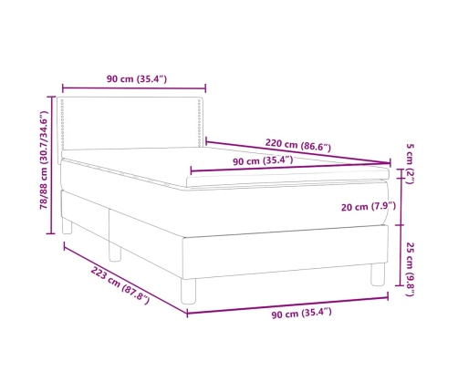 Cama box spring con colchón terciopelo verde oscuro 90x220 cm