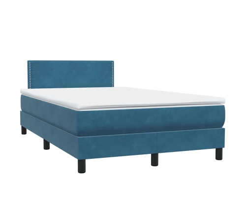 Cama box spring con colchón terciopelo azul oscuro 120x220 cm