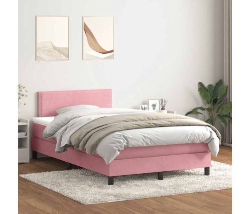 Cama box spring con colchón terciopelo rosa 120x220 cm