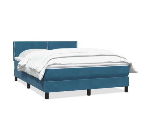 Cama box spring con colchón terciopelo azul oscuro 140x220 cm