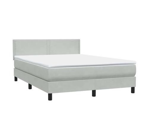 Cama box spring con colchón terciopelo gris claro 160x220 cm