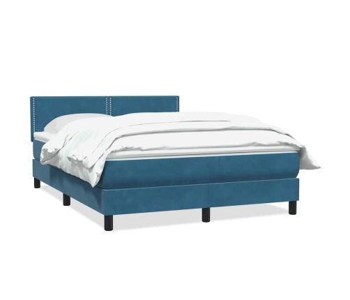 Cama box spring con colchón terciopelo azul oscuro 160x220 cm