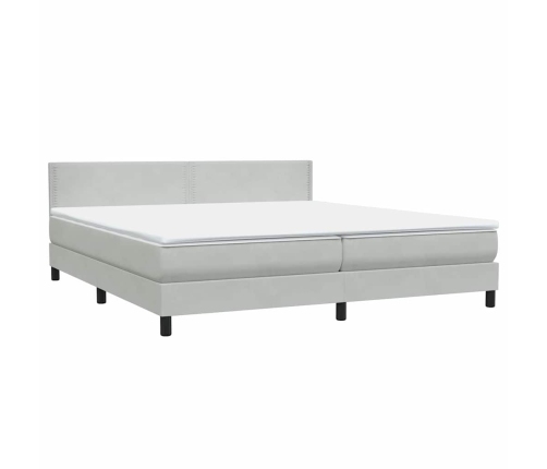 Cama box spring con colchón terciopelo gris claro 180x220 cm