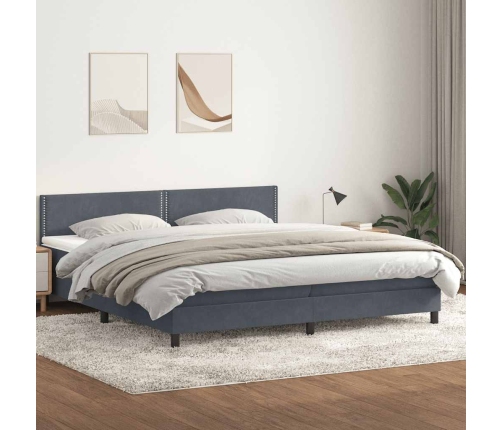 Cama box spring con colchón terciopelo gris oscuro 200x220 cm