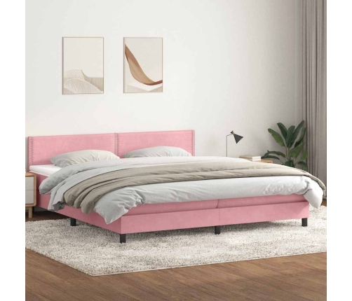 Cama box spring con colchón terciopelo rosa 200x220 cm