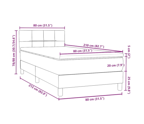 Cama box spring con colchón terciopelo verde oscuro 80x210 cm