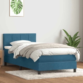 Cama box spring con colchón terciopelo azul oscuro 80x210 cm